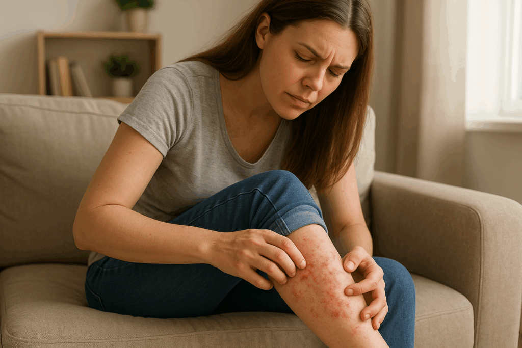 femme qui gratte sa jambe