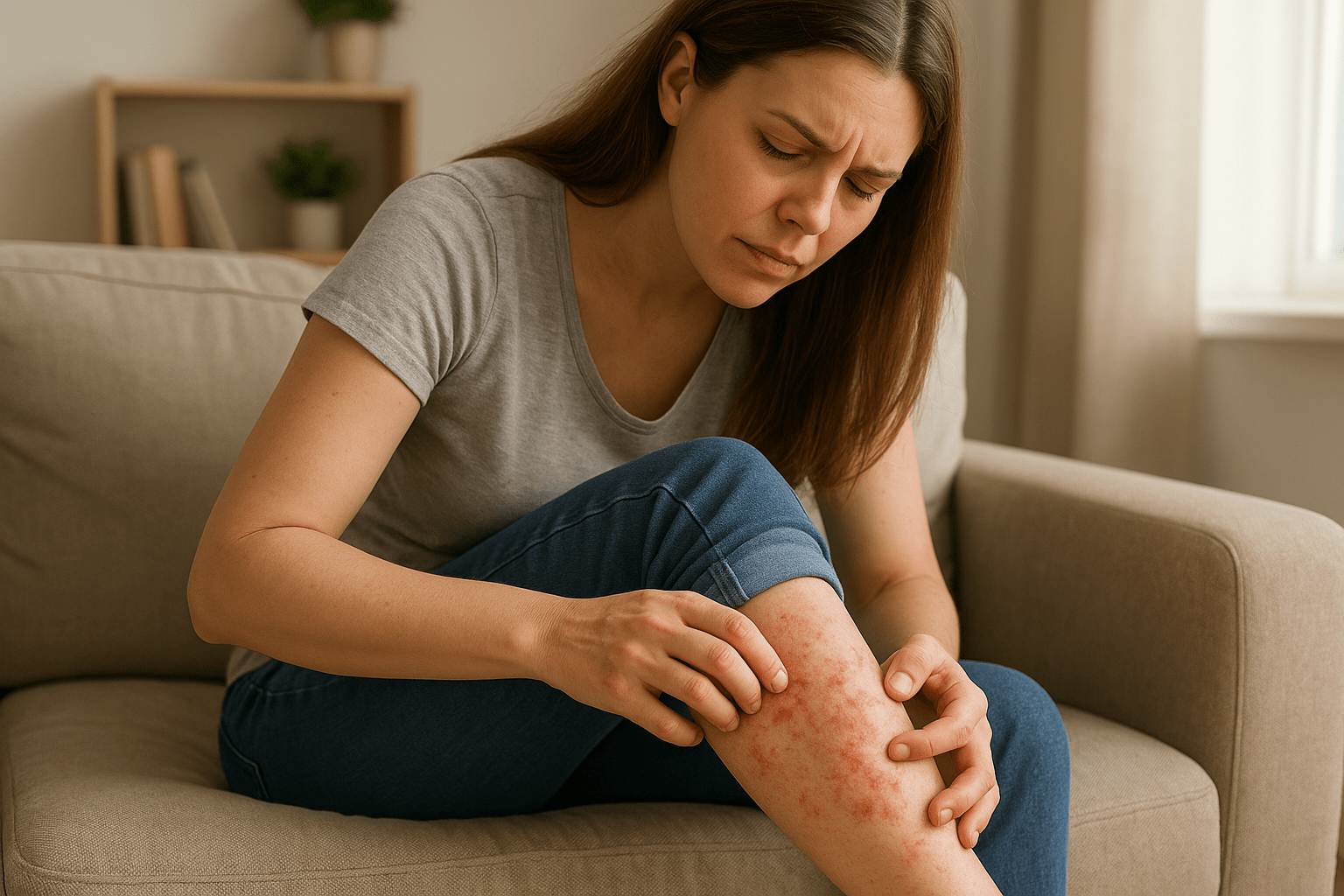 femme qui gratte sa jambe