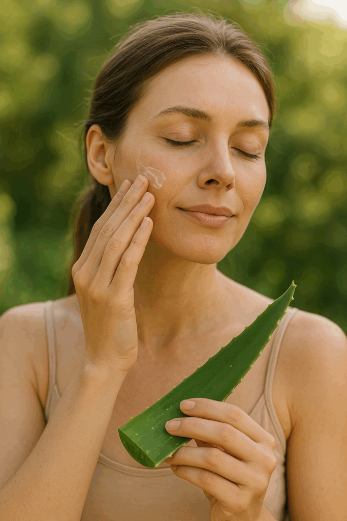 application de gel aloe vera sur le visage