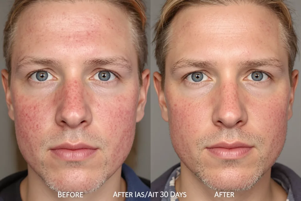 Comparaison visuelle avant après acné et gluten