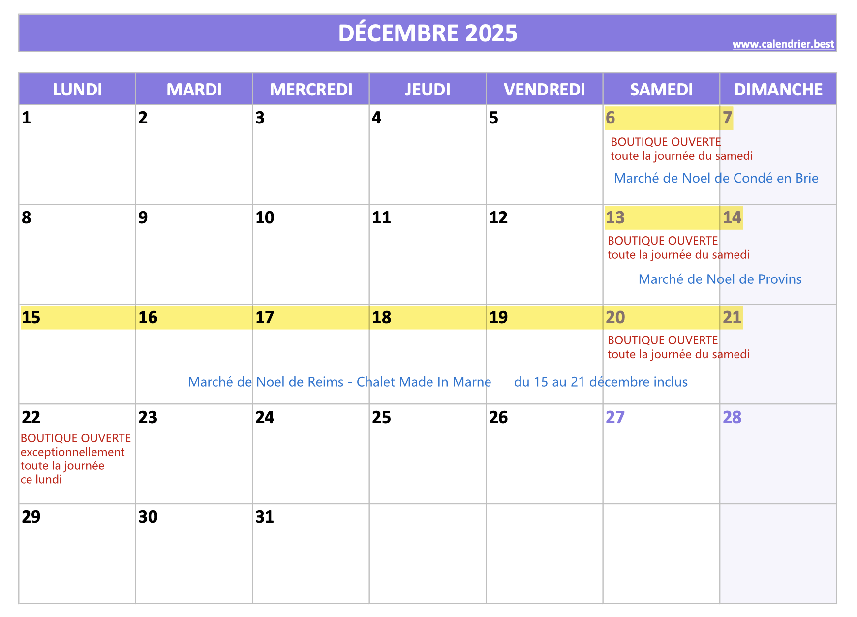 calendrier des sorties décembre