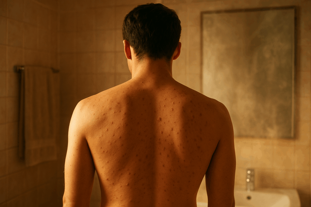Homme avec de l'acné dans le dos