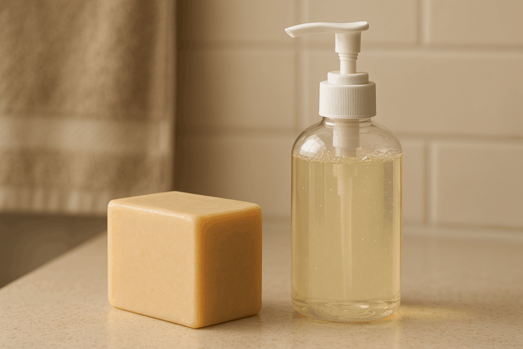 comparatif entre savon solide et gel douche