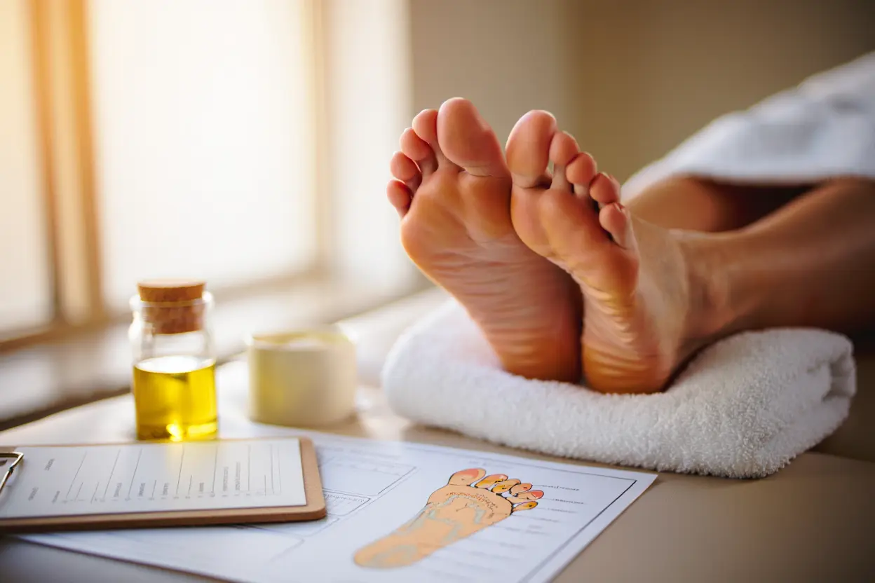 Préparation d'une séance de réflexologie plantaire