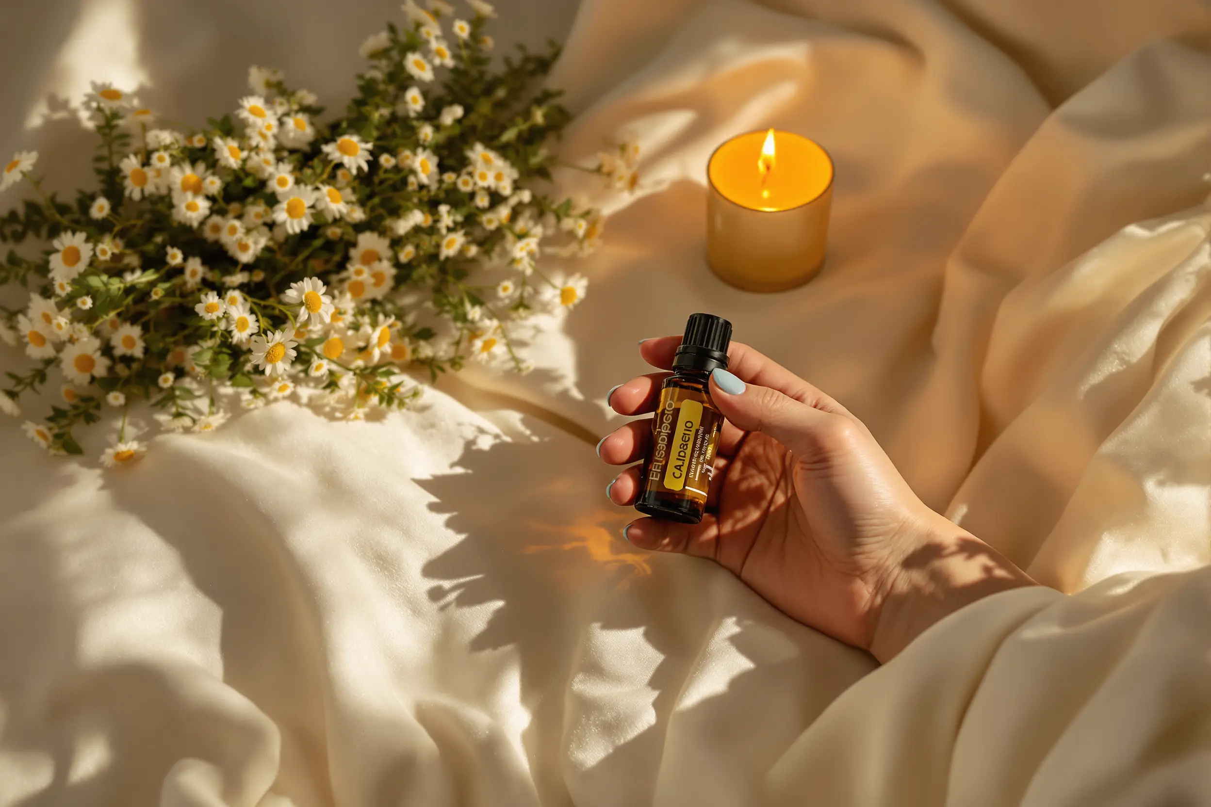 Application nocturne d'huile essentielle pour calmer l'anxiété et favoriser le sommeil