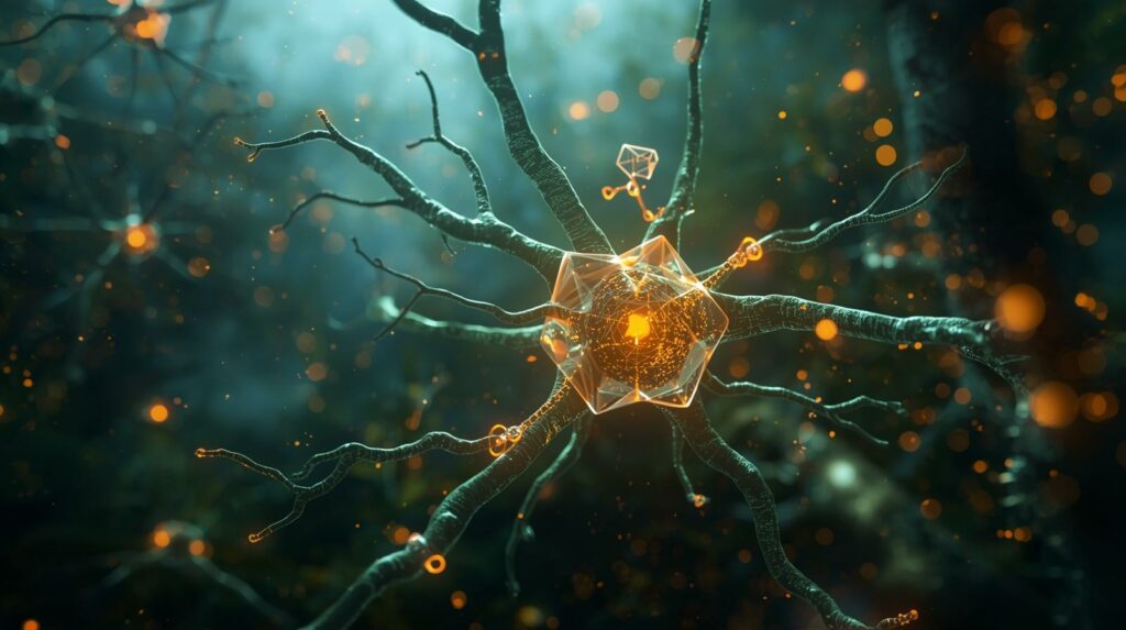 schéma d'un neurone en association avec des molécules de plantes