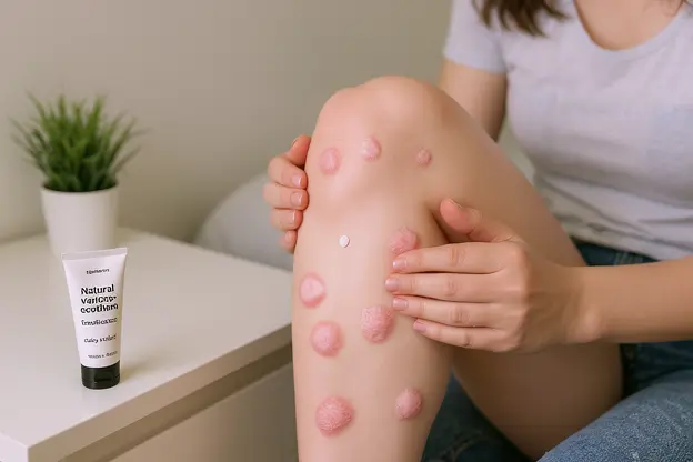 Application de crème topique pour traiter l'eczéma sur la jambe