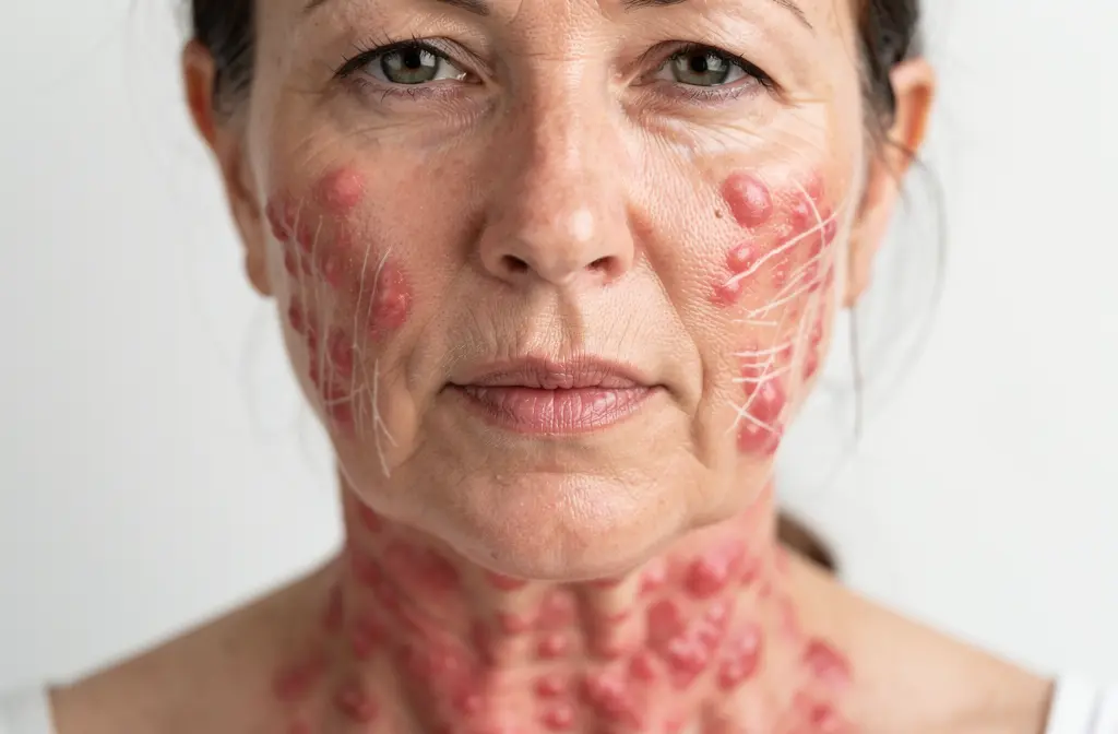 Éruption d'urticaire sur les joues et le cou