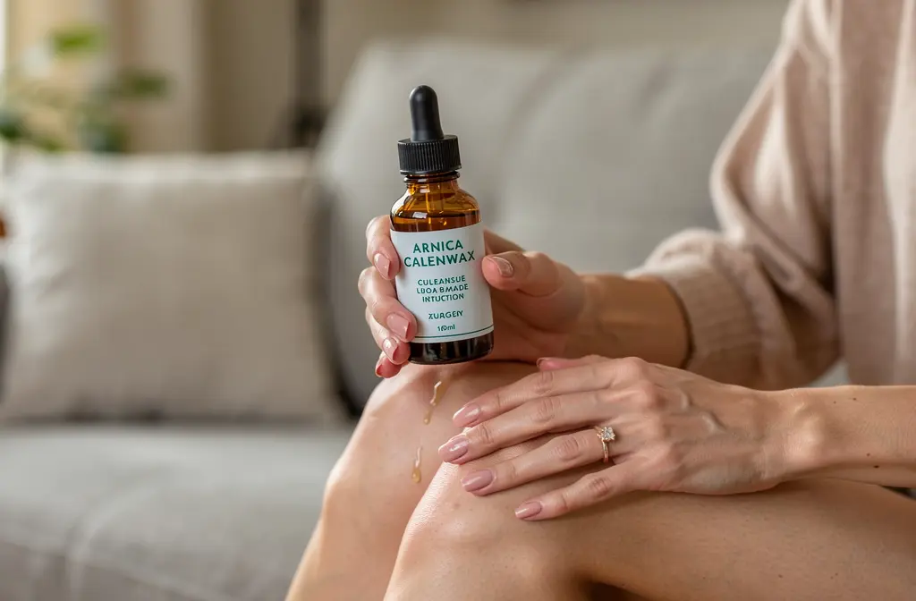 Application d'huile essentielle sur le genou pour soulager les douleurs articulaires