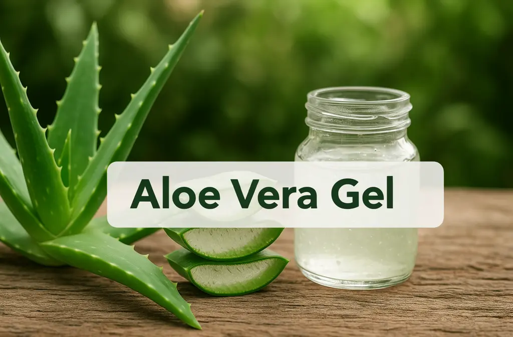 Gel d'aloe vera en pot sur table en bois avec feuilles fraîches
