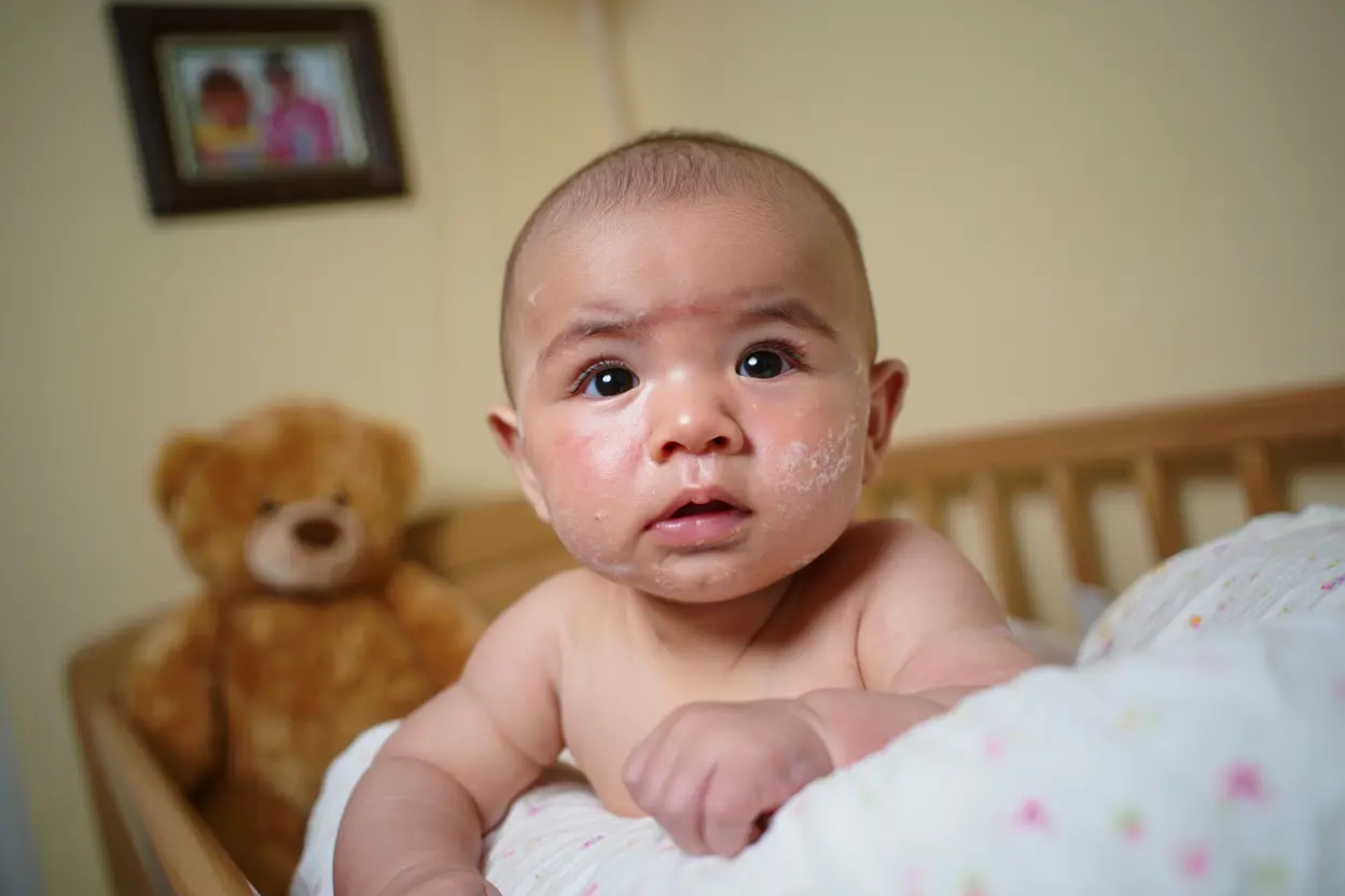 Plaques d'eczéma sur les joues d'un bébé