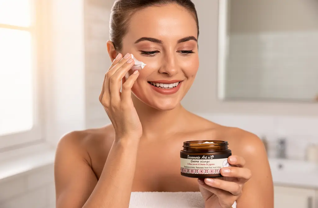 Application de crème à l'huile de jojoba sur une peau sèche pour l'hydrater et la nourrir