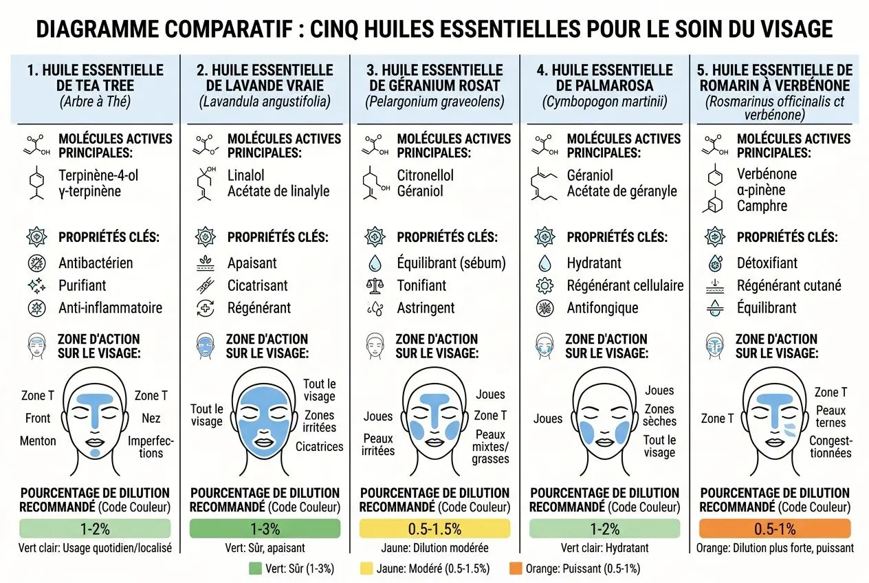 Comparatif des huiles essentielles anti-acné