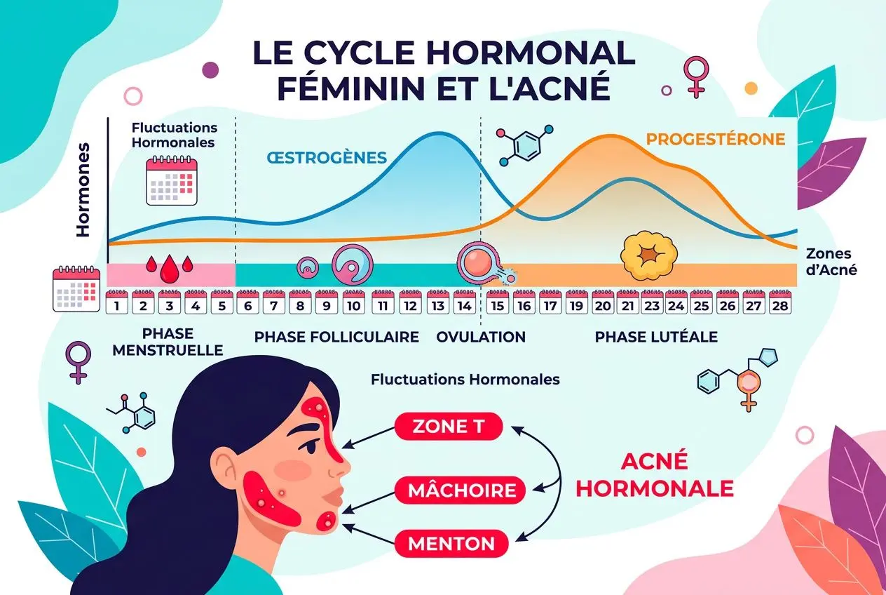 Cycle hormonal et zones acnéiques