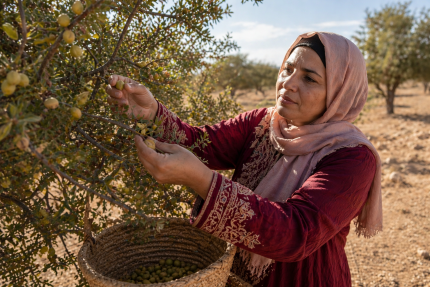 Femme marocaine qui récolte l'arganier