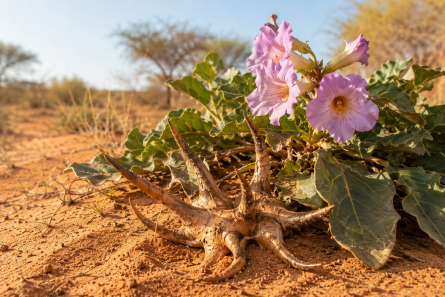 Harpagophyton dans son milieu naturel. Plante sur du sable