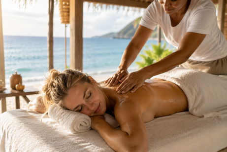 massage du corps sur une plage.